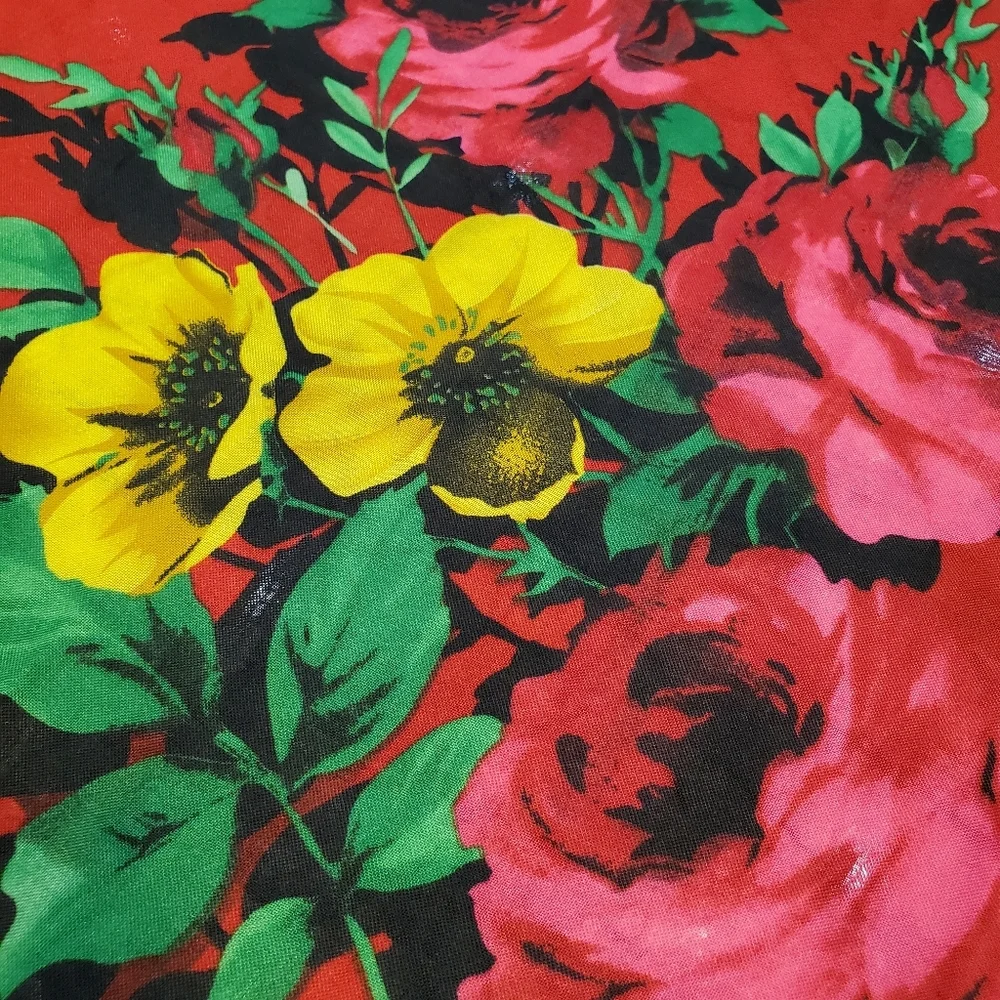 Spanish Flair Red Black Pink Yellow Floral Square Scarf 33